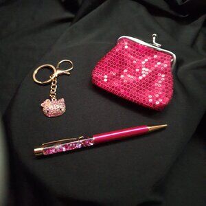 Hot Pink Bundle, Hello Kitty, Sequin Coin Purse and Float Glitter Pen